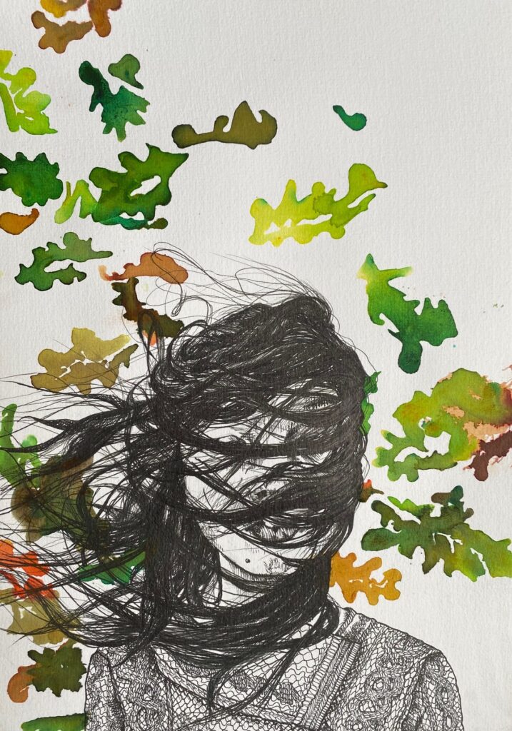 Passing Storm. Pen & Ink. 21 x 29.5 cms. Sarah Ruttle. Feb 23